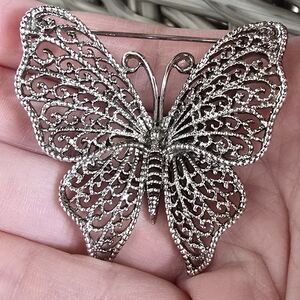 Filigree Estate Mcm Vintage Silver Tone Brooch Pin Butterfly Moth Insect